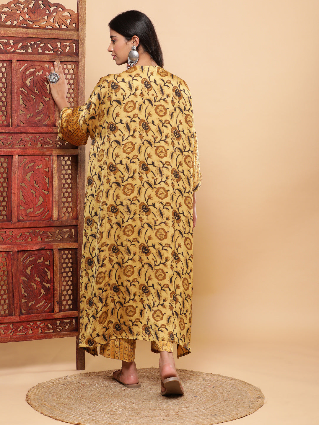 BohoJazz Mustard Vegetable Dye Flowy Modal Kurta with Pants - Distacart