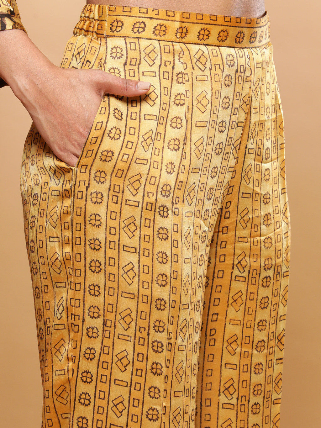 BohoJazz Mustard Vegetable Dye Flowy Modal Kurta with Pants - Distacart