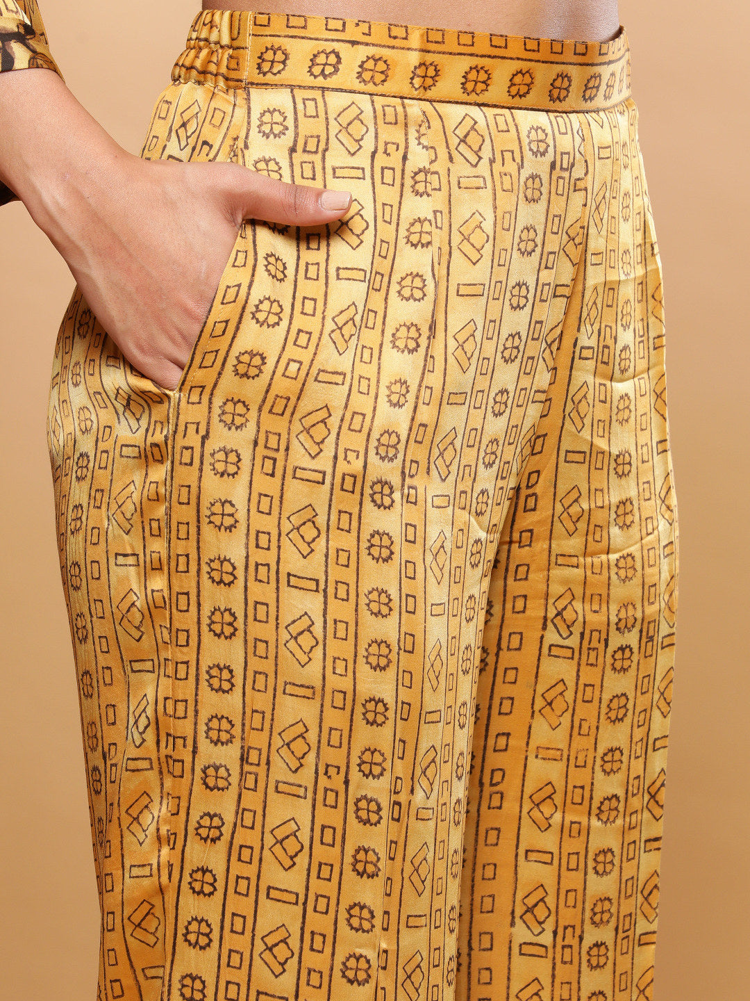 BohoJazz Mustard Vegetable Dye Flowy Modal Kurta with Pants - Distacart