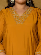 Yufta Mustard Silk Embroidered Plus Size Kurta Dupatta Set