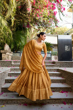 Evanik Women Pure Chanderi Plain With Zari Weaving Work Border Stitched Lehenga With Unstitched Blouse Dupatta(Up to 42) - Distacart