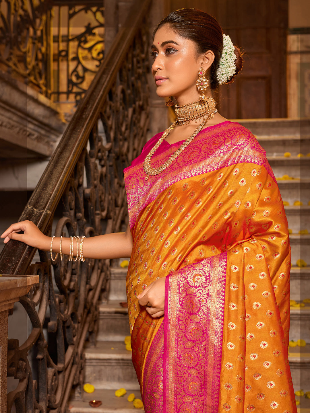 Anaita Mustard Banarasi Saree With Blouse Piece - Distacart