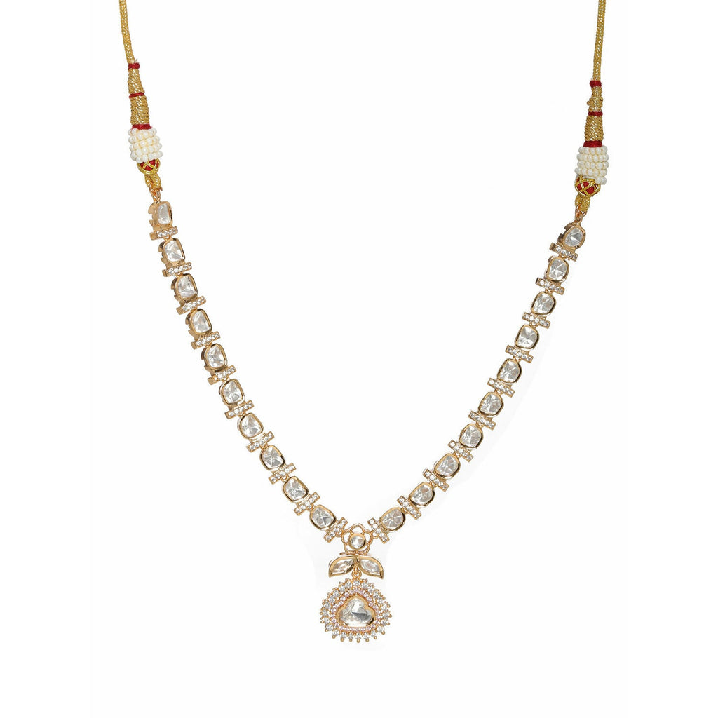 Gold and American Diamond Neckpiece with Pink Stone Center Piece (Gold) - Ruby Raang