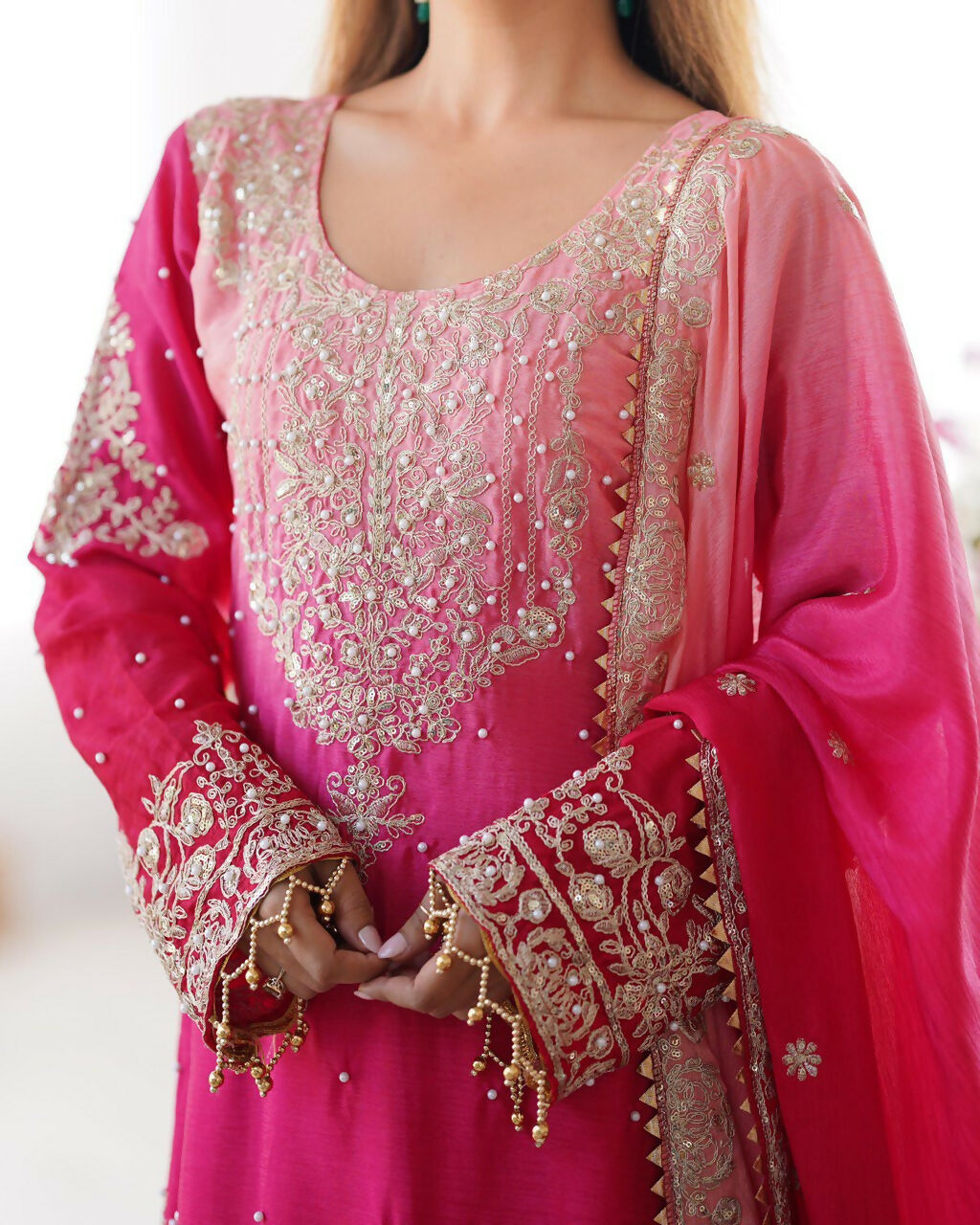 The52 Women's Beautiful Chinon silk Fabric Embroidery Work Straight Kurta Palazzo and Dupatta Set - Distacart