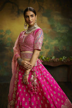 House of Panchhi Pink Pure Silk Moti & Zarkan heavy embroidery Lehenga choli & Dupatta