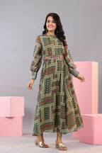 Juniper Women Green Chiffon Printed Maxi Dress - Distacart