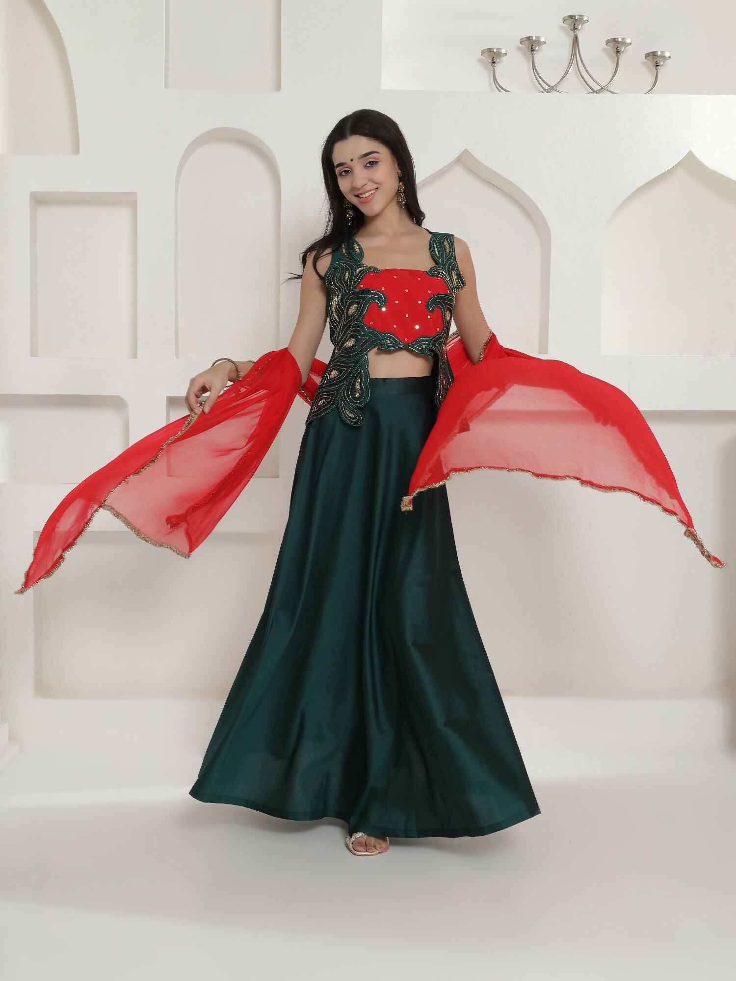 Joban Fashion Green Lehnga Top And Dupatta Set