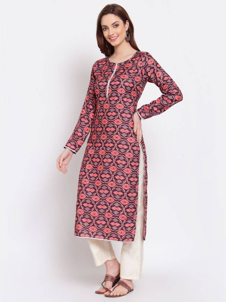 Myshka Women's Multi Printed Pashmeena Full Sleeve Round Neck Casual Winter Kurta