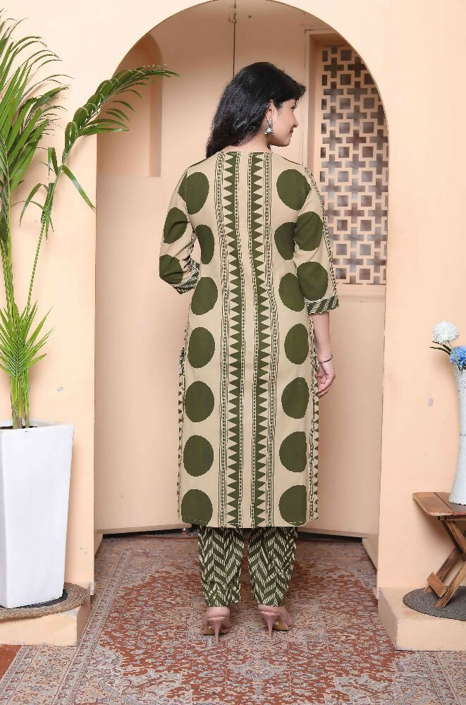 Miravan Womens Polka Dot Printed V-Neck Kurta With Palazzo And Dupatta Set - Distacart