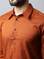 Even Apparels Brown Color Pure Cotton Solid Men's Kurta With Shirt Collar (SLD1137) - Distacart