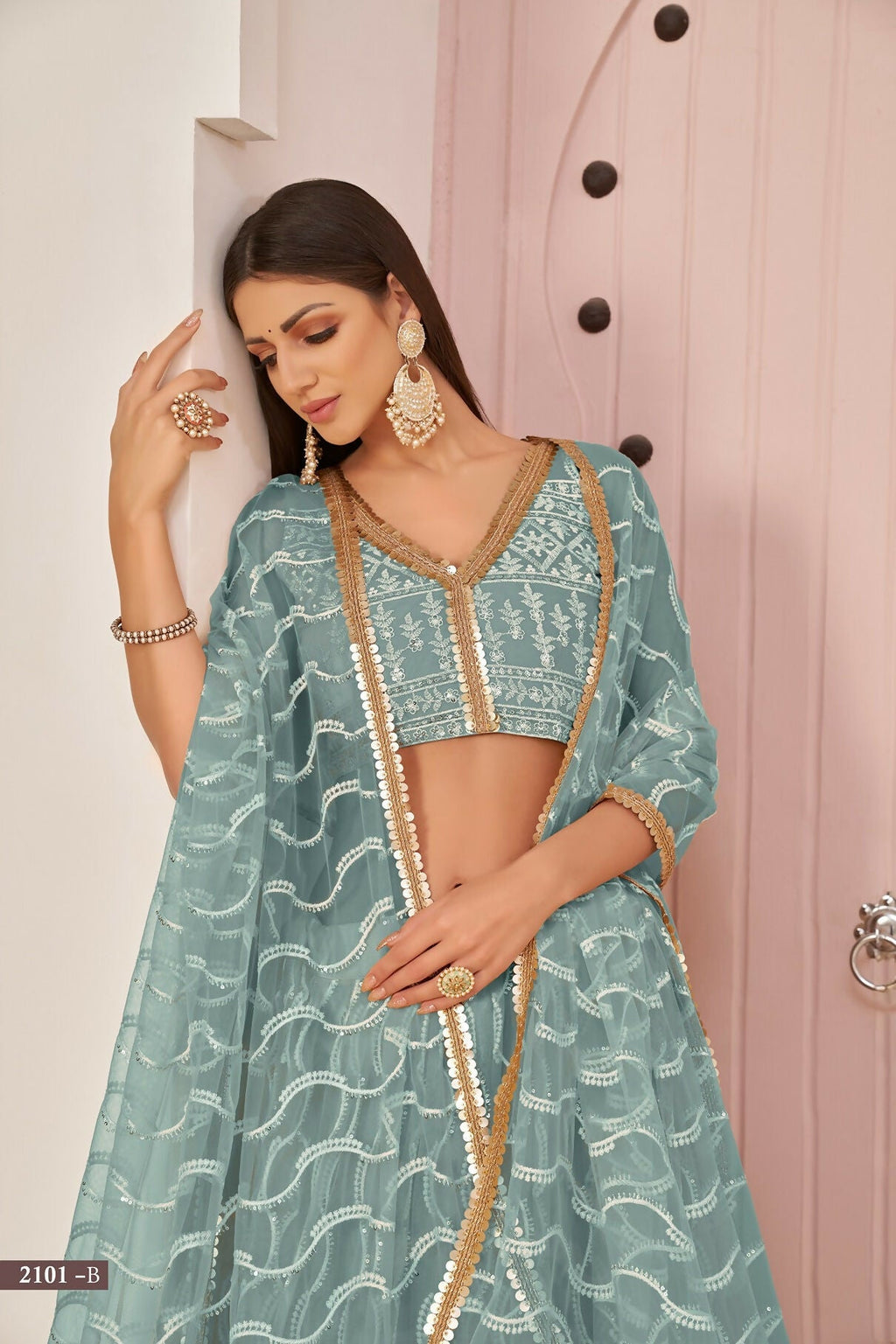 Eilara Mesmerizing Ocean Blue Butterfly Net White Cotton Thread Zari Sandwich Sequence Work Lehenga Choli For Wedding