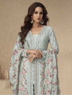 Anaita Sky-Blue Chinon Readymade Suit with Embroidery Sequence Work - Distacart