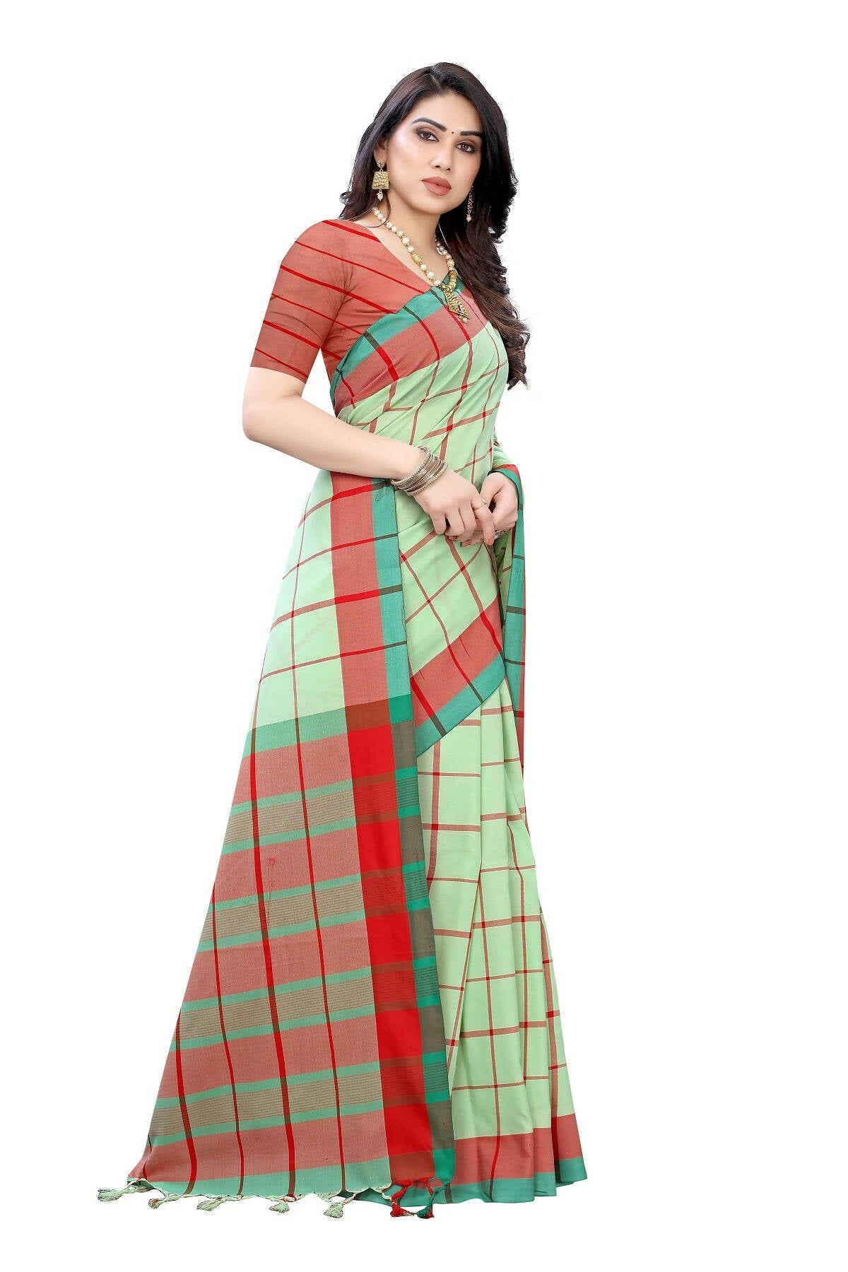 Vamika Pista Green Cotton Silk Weaving Saree - Distacart