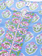 Yufta Women Blue & Pink Handblock Printed Pure Cotton Kurta with Trouser & Dupatta