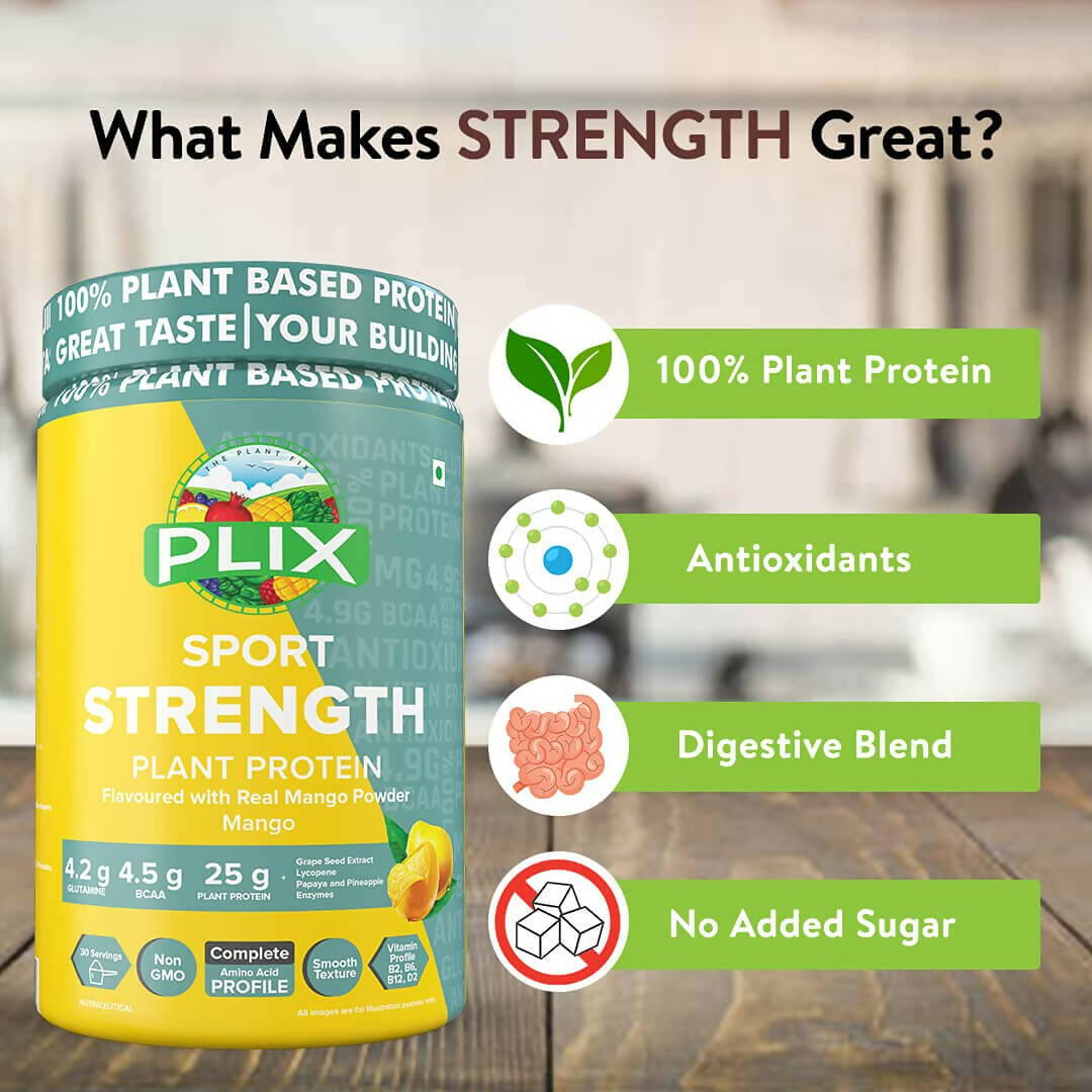 PLIX The Plant Fix Strength Vegan Plant Protein Powder - Mango - Distacart