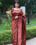 DEIANA'S Beautiful Designer Golden zari Soft Lichi Silk Saree - Maroon