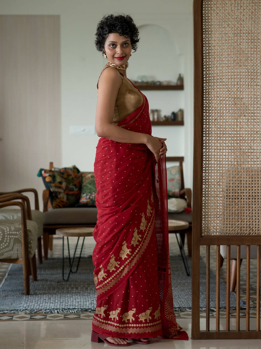 Suta Red Polka Dots Cotton Blend Saree - Distacart