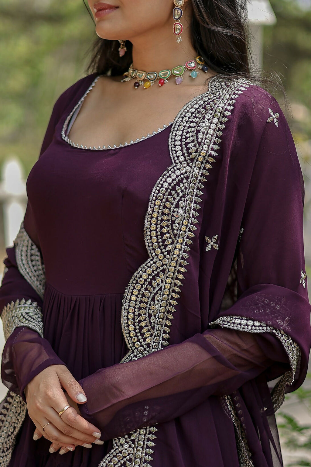 Joban Fashion Wine Georgette Sequence Embroidery Work Kurta Set - Distacart