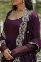 Joban Fashion Wine Georgette Sequence Embroidery Work Kurta Set - Distacart
