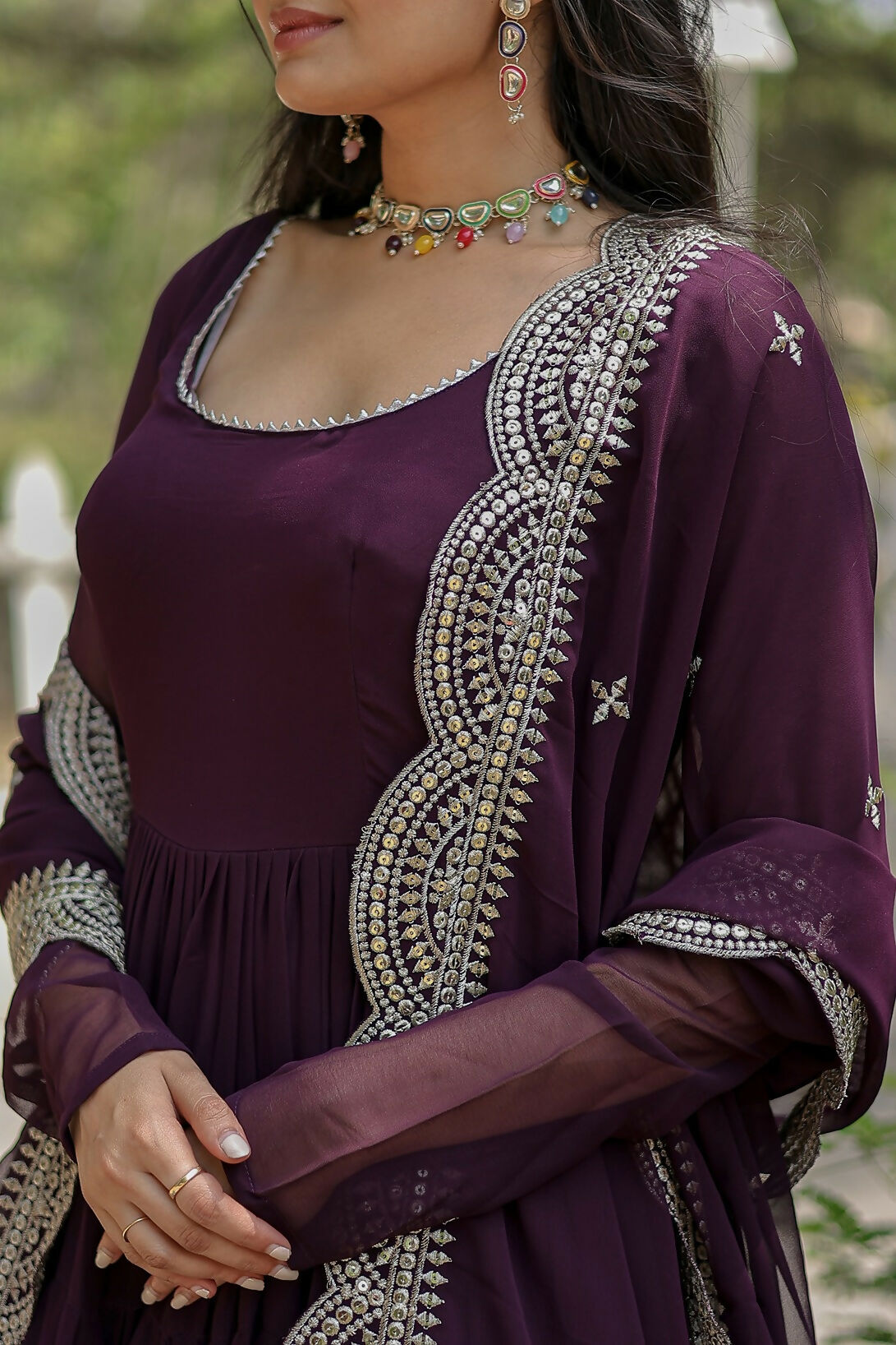 Joban Fashion Wine Georgette Sequence Embroidery Work Kurta Set - Distacart