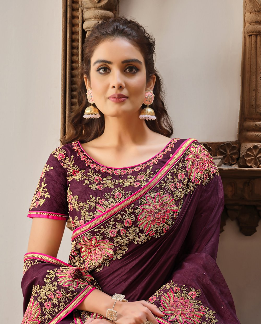 Purple Silk Georgettesilk Thread And Cord Embroidery. Tassels Saree - Norita Hit