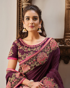 Purple Silk Georgettesilk Thread And Cord Embroidery. Tassels Saree - Norita Hit