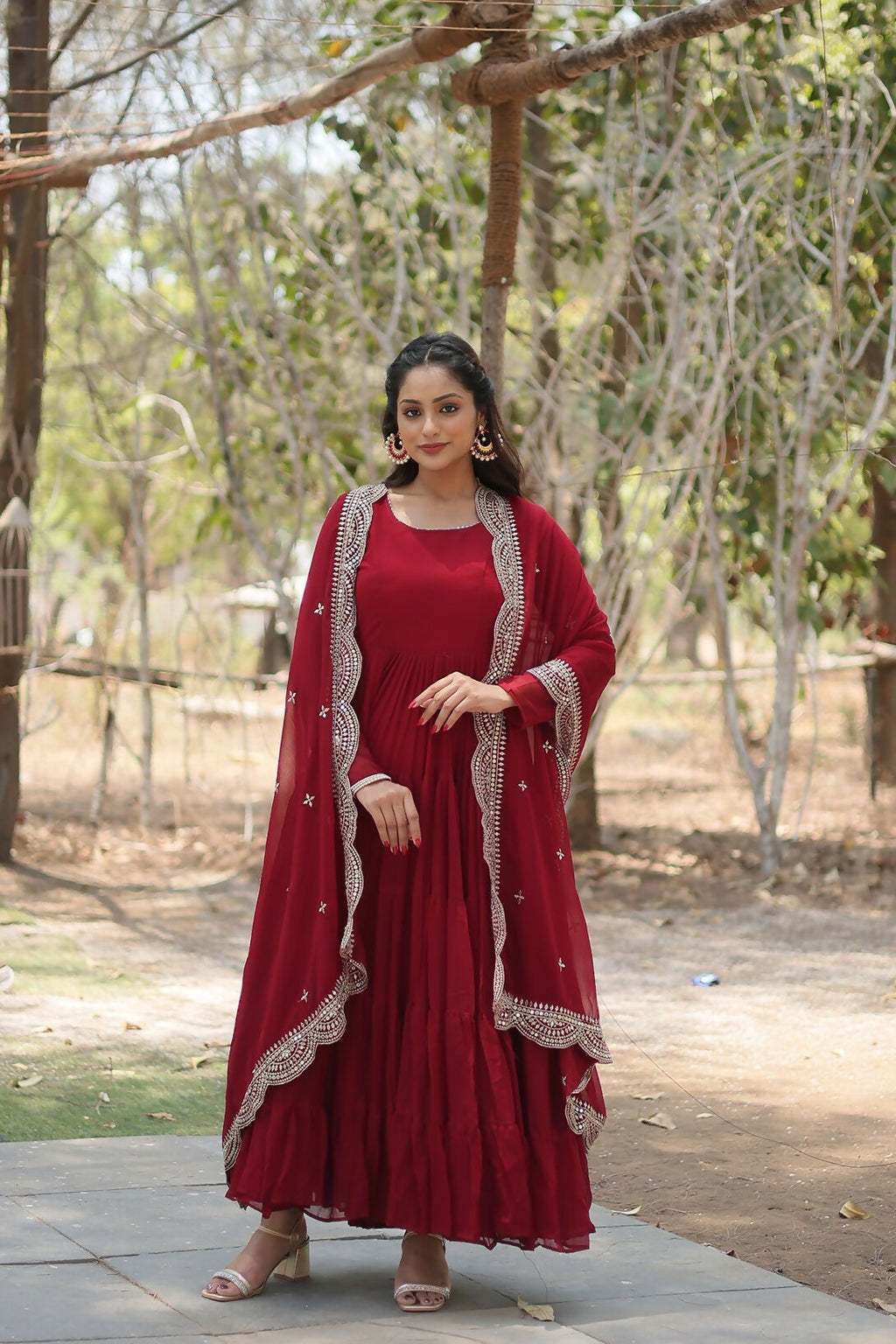 Joban Fashion Maroon Georgette Sequence Embroidery Work Kurta Set - Distacart