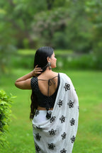 Amodini Designer Studio Women's Black Chinon Lehriya Sleeveless Blouse