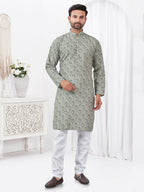 Joban Fashion Men's Rayon Cotton Cream Printed Kurta Pyjama set
