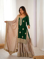 Lehenga Mart Designer Sharara Suit With Kurta, Sharara, Dupatta For Women-Green - Distacart