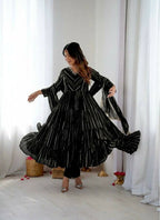 Teeya Creation Black Color Mal Chanderi Silk Hand Embroidery Work Long Gown - Distacart