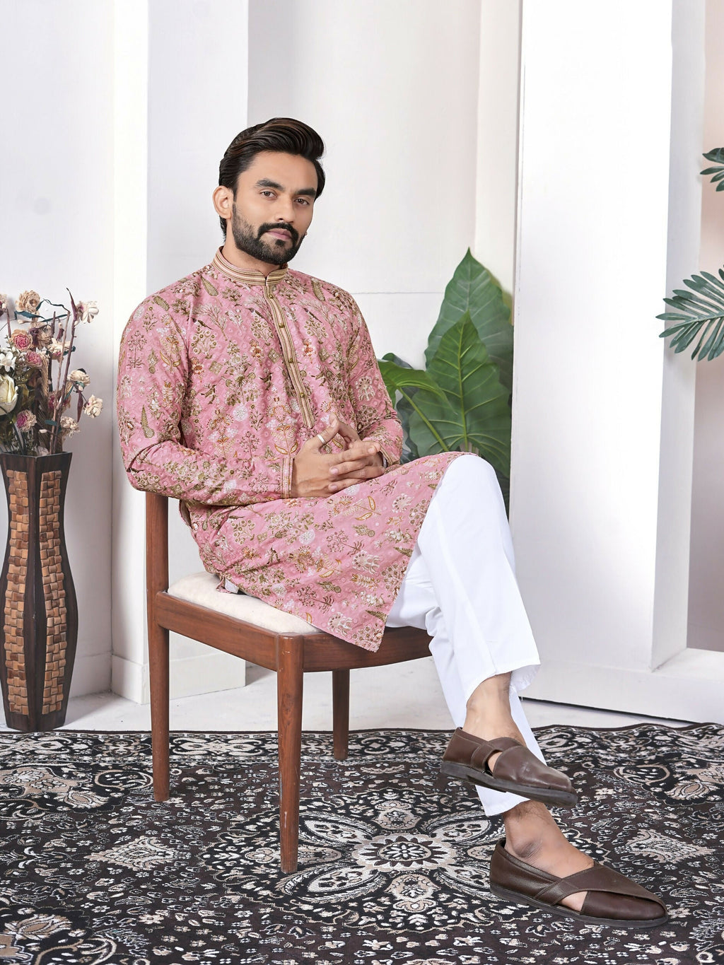 Anaita Peach Digital Printed Work Cotton Straight Kurta