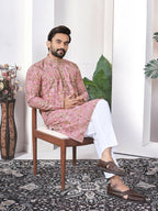 Anaita Peach Digital Printed Work Cotton Straight Kurta