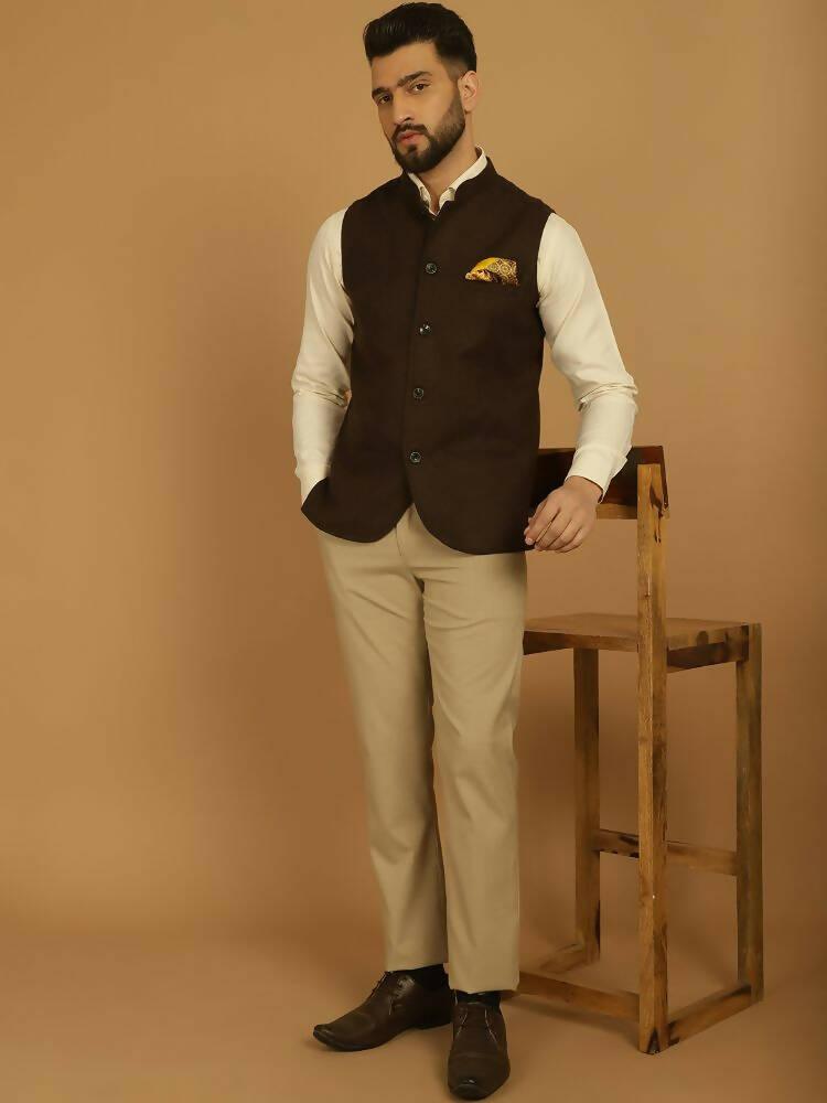 Even Apparels Pure Wool Nehru Jacket - Brown