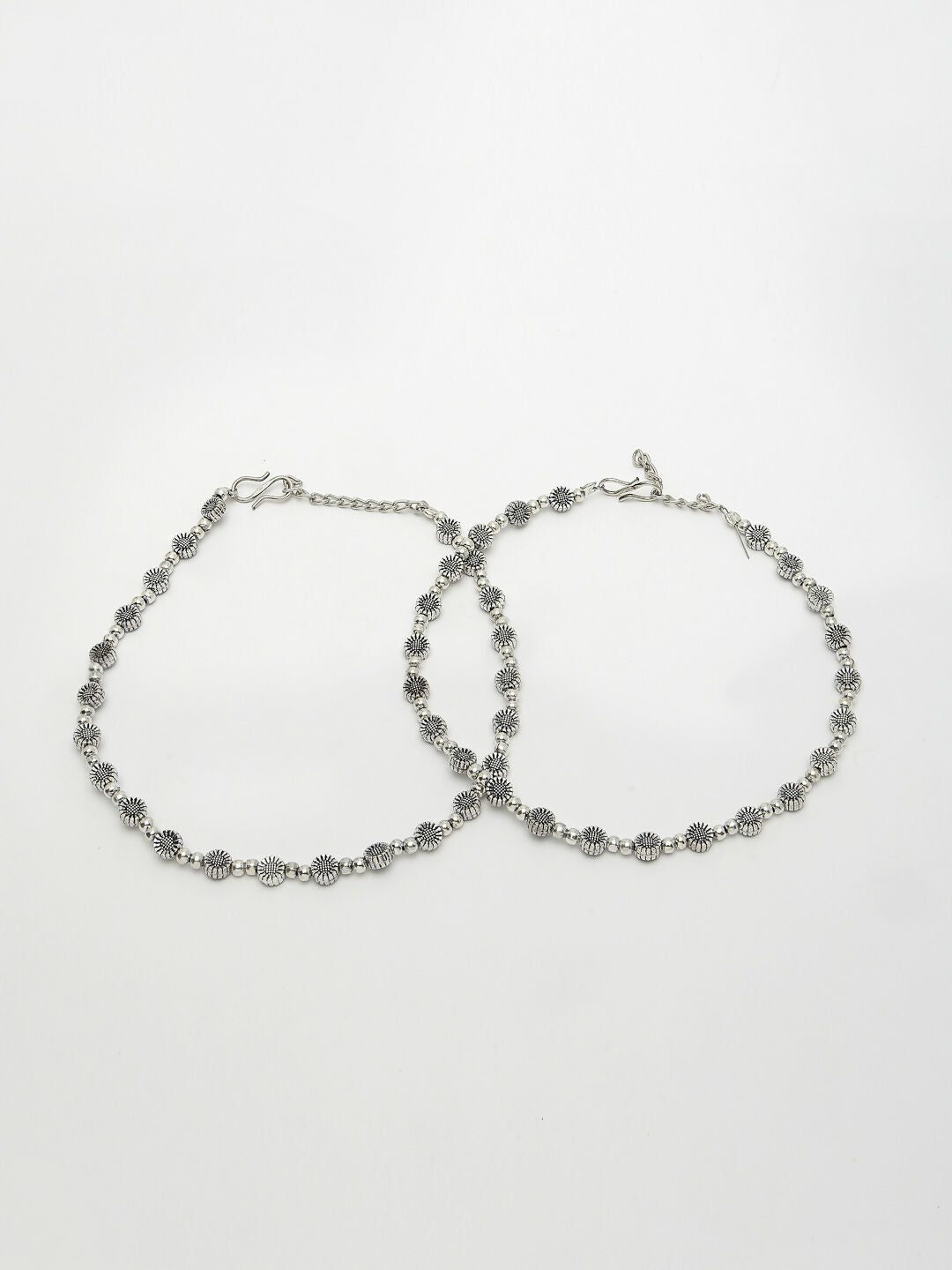 NVR Women's Set of 2 Silver-Plated German Silver Anklets - Distacart