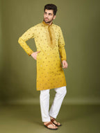 Vastranavya Ombre Yellow Premium Viscose Silk Thread & Sequence Embroidery work Kurta