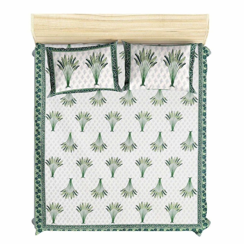 Jaipuri Hand Block Printed Traditional 144TC Cotton Double/Queen Bedsheet with 2 Pillow Covers