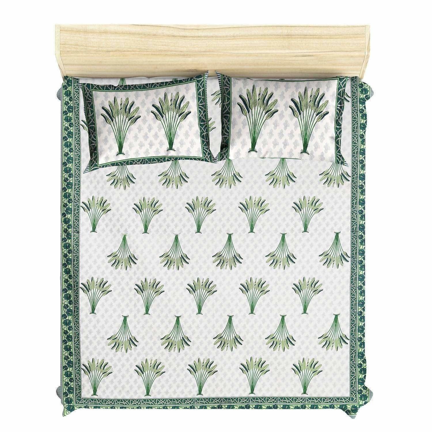 Jaipuri Hand Block Printed Traditional 144TC Cotton Double/Queen Bedsheet with 2 Pillow Covers