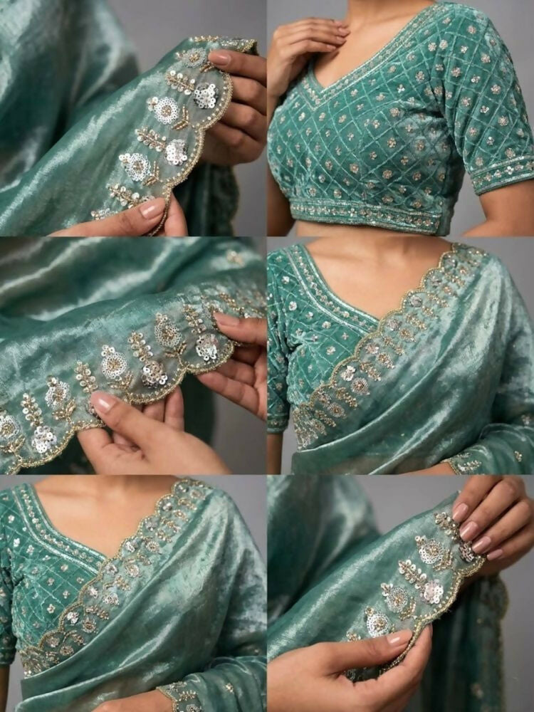 Joban Fashion Green Fandy Satin Silk Party Wear Sarees - Distacart