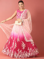 House of Panchhi Rose Tone Shadding Net Sequinse Work Lehenga & Blouse, Dupatta
