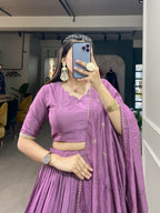 Lorenvalley Lavender Pure Chanderi Plain With Zari Weaving Work Border Lehenga Choli