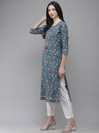 Yufta Women Blue And White Kurta with Trouser Set
