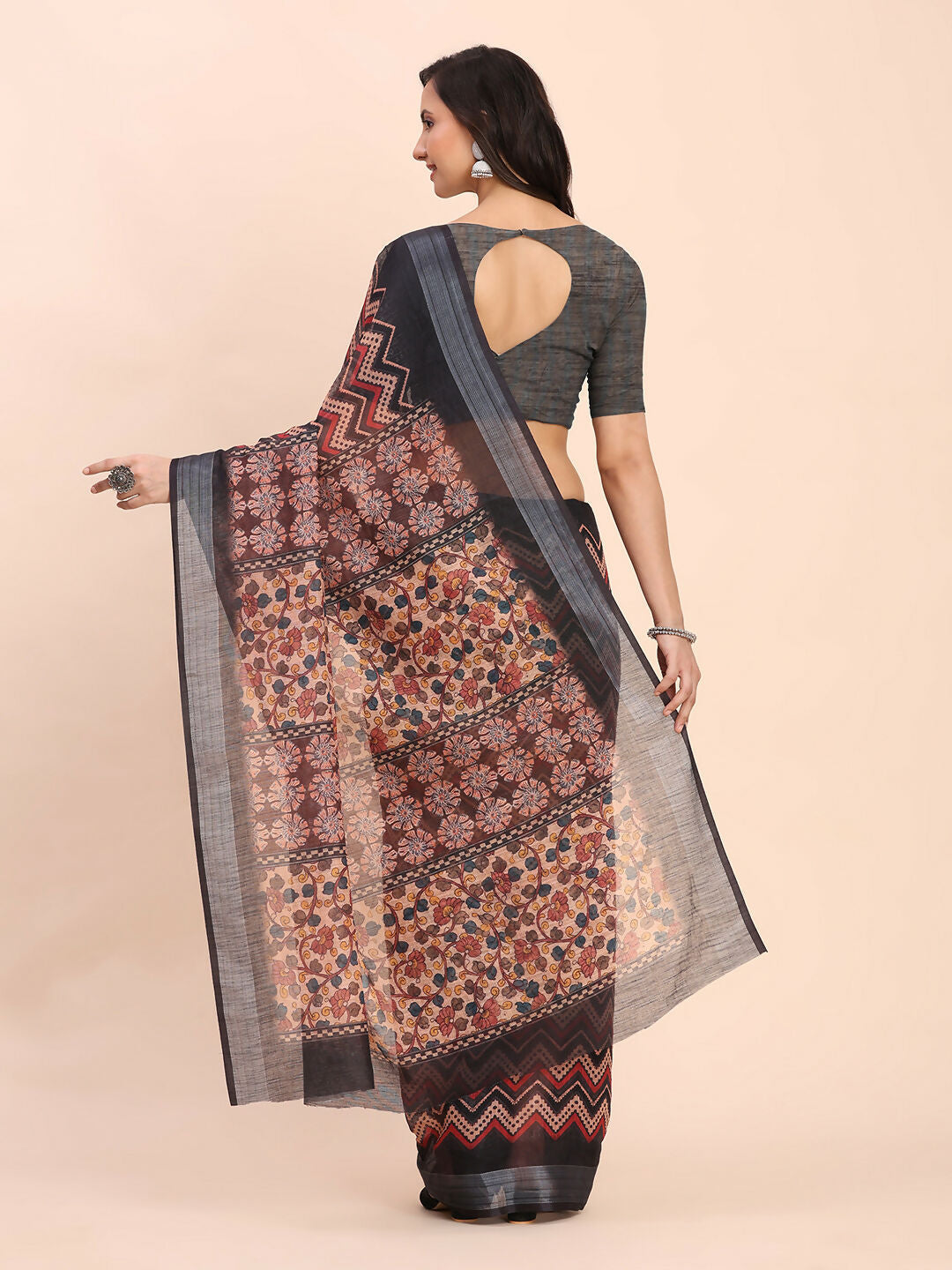 Shree Shyam Fashion Linen Cotton Black Saree - Distacart