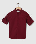 Manet Boys Mandarin Collar Full Sleeves Melange Shirt - Maroon
