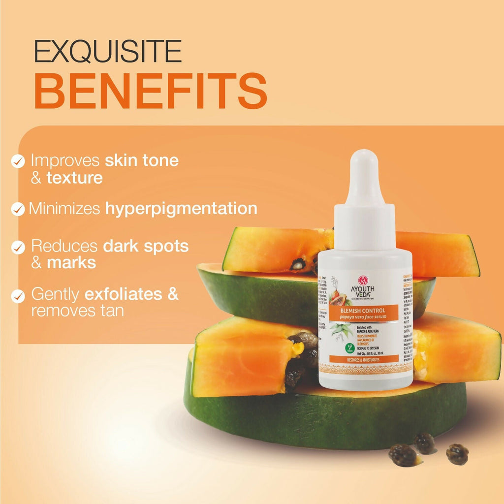 Ayouthveda Blemish Control Papaya Vera Face Serum - Distacart