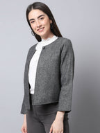 Even Apparels Black Pure Wool Open Front Statement Women's Jacket - Distacart
