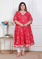 Miravan Plus Size Women'S Red Jaipuri Printed Cotton Ethnic Anarkali Kurta - Distacart