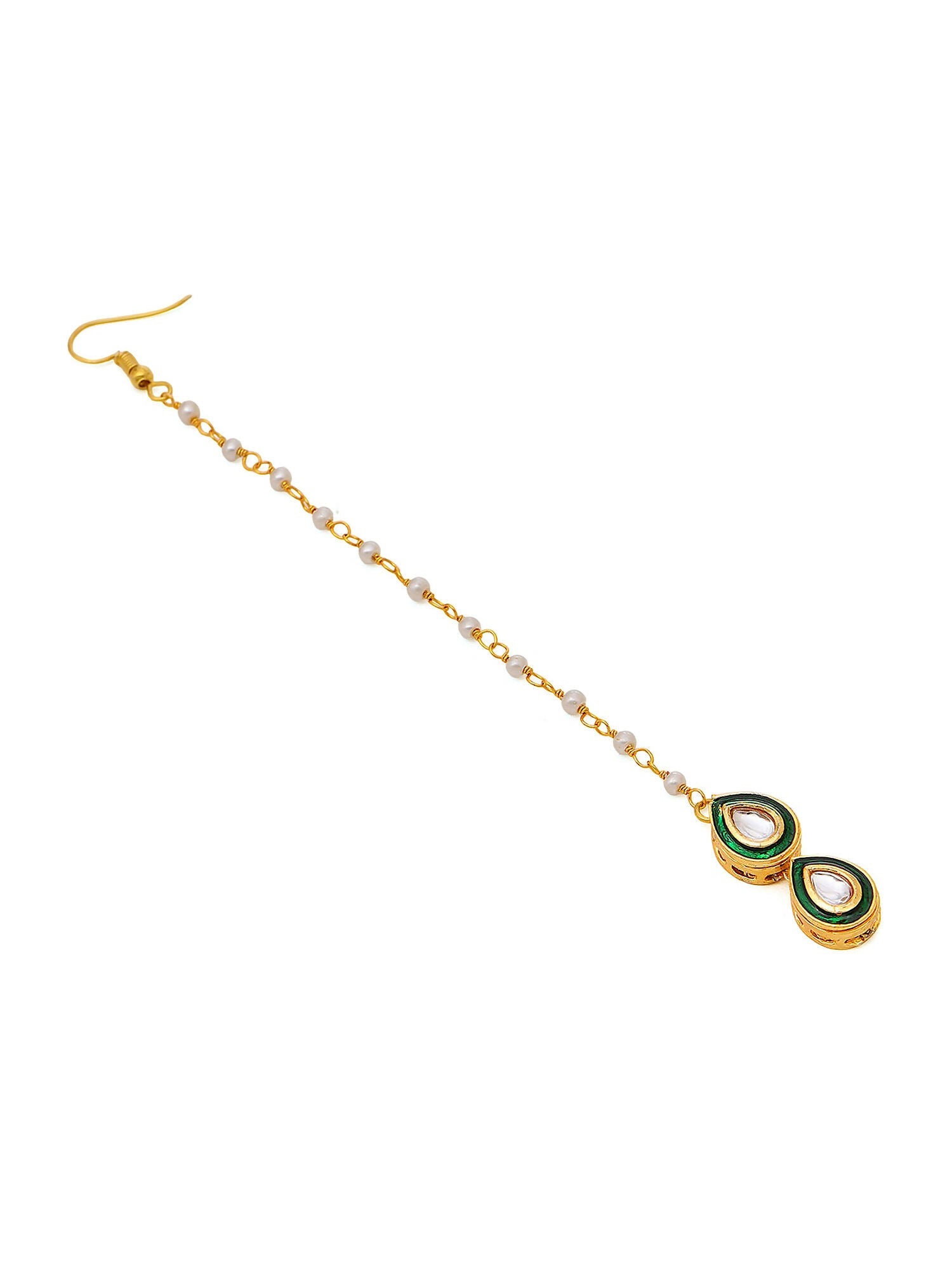 Ruby Raang Green Double Teardrop Kundan Maang Tikka with Meenakari - Distacart