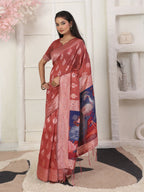 Shree Shyam Fashion Linen Cotton Rust Saree - Distacart