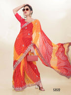 Orange Georgette Bandhani Printed,Embroidery Work Saree - Bandhan
